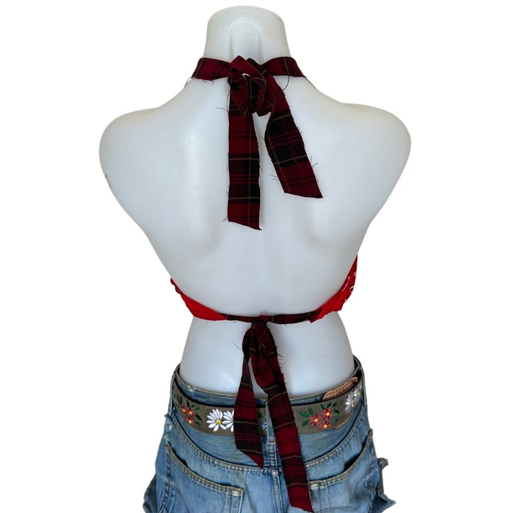 Bandana Halter Top Crop One Size Festival Western Red Handcrafted Unique NEW - Picture 6 of 8